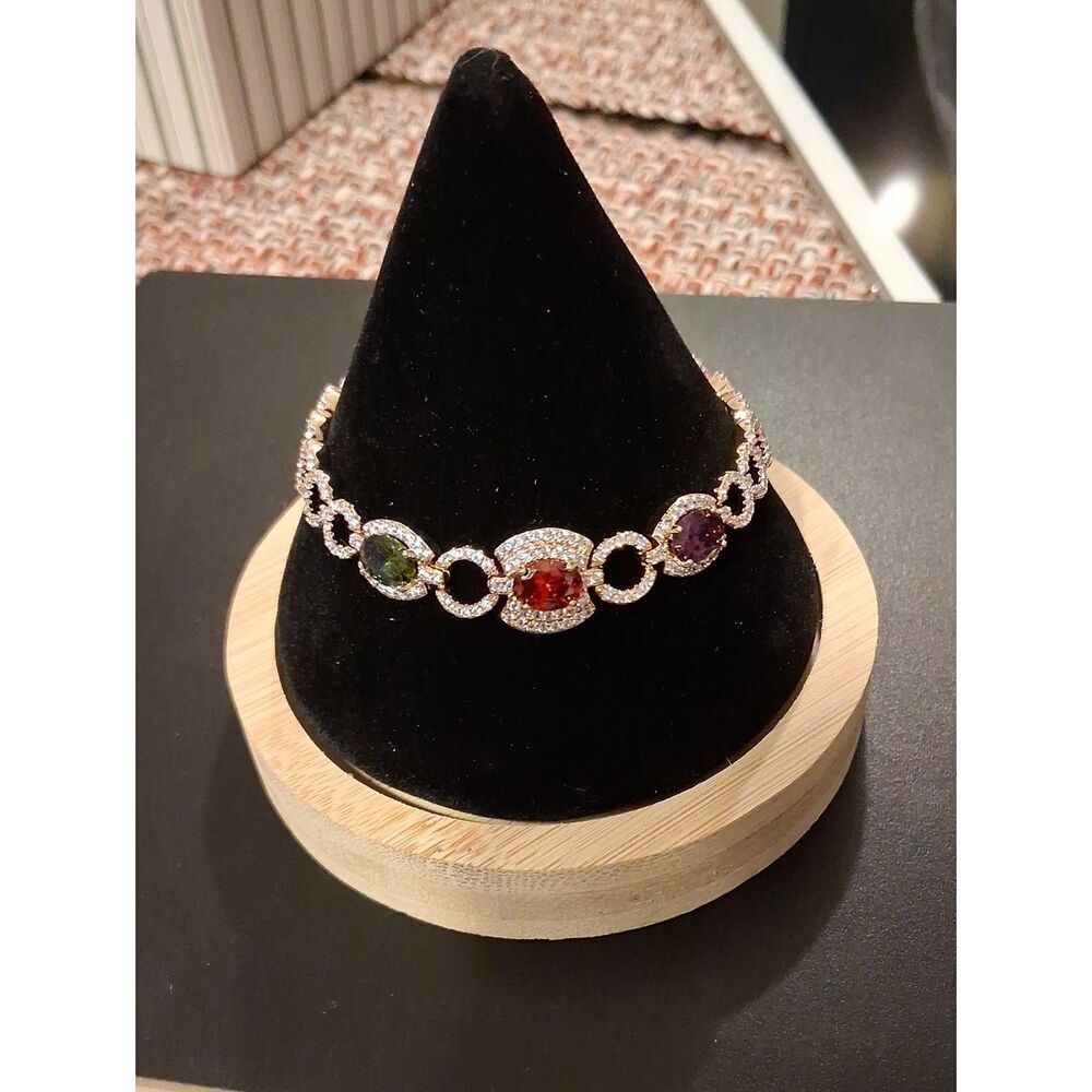 18k GF Multicolor Gemstone Tennis Bracelet New